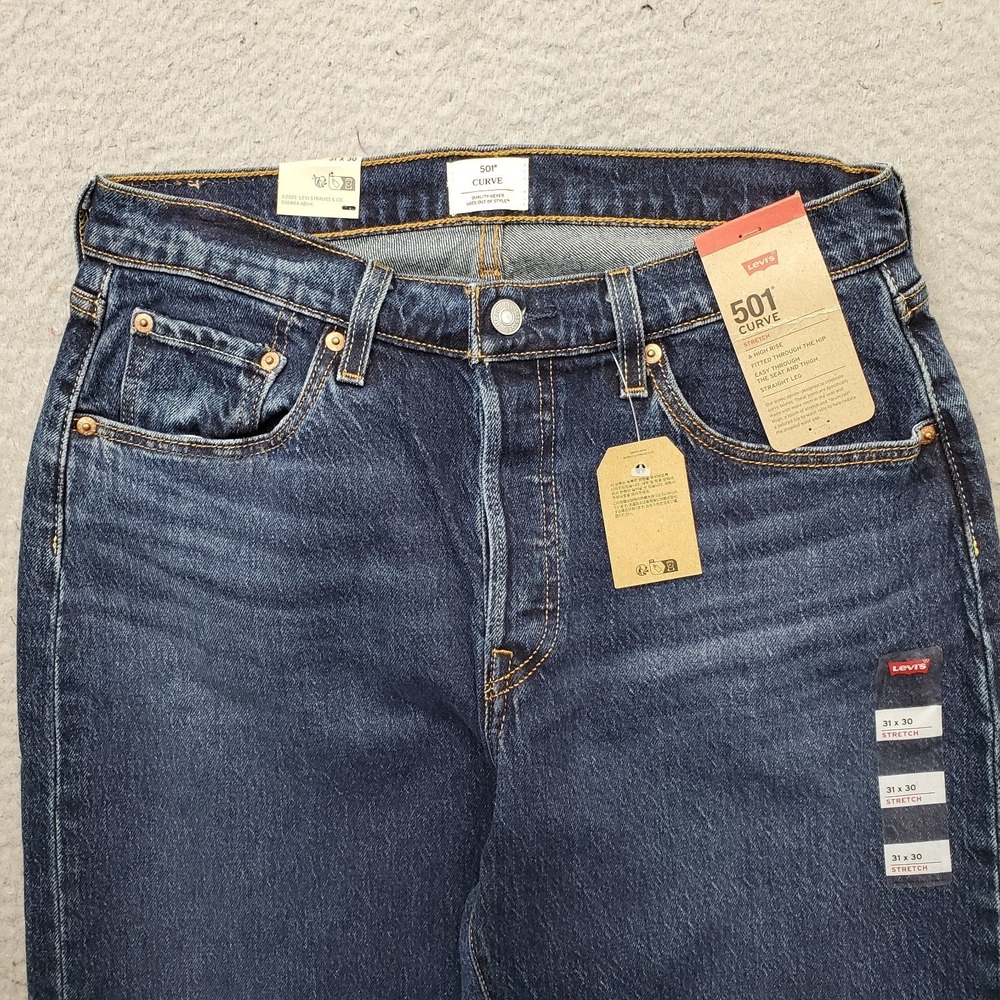 Levi's Jeans Womens 31x30 Blue Denim 501 Curve Stretch High Rise Straight Leg - Picture 11 of 13